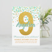 Chique 9e verjaardag Mint Groen Goud Glitter Confe Kaart (Staand voorkant)