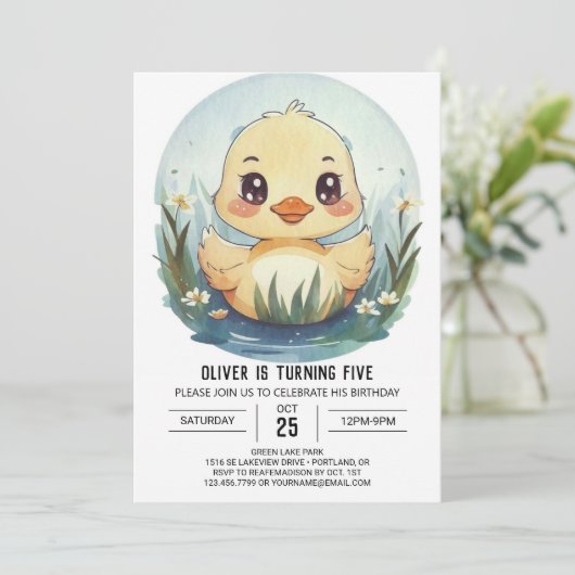 Chique aangepaste eend verjaardag kaart (Staand voorkant)