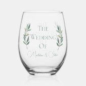 Chique aangepaste eucalyptus laat botanische bruil wijnglas zonder voet (Voorkant)