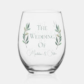 Chique aangepaste eucalyptus laat botanische bruil wijnglas zonder voet (Achterkant)