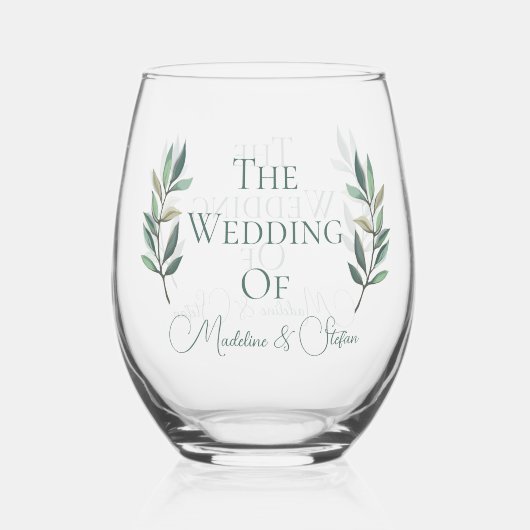 Chique aangepaste eucalyptus laat botanische bruil wijnglas zonder voet (Achterkant)