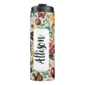 Chique aangepaste naam bloemen, lieveheersbeestje, thermosbeker (Voorkant)