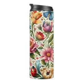 Chique aangepaste naam bloemen, lieveheersbeestje, thermosbeker