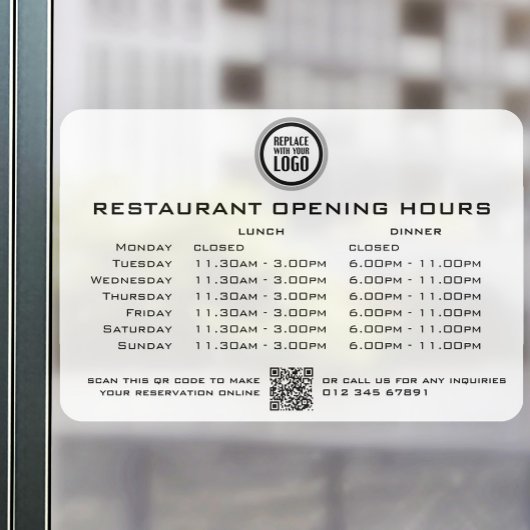 Chique Aangepaste Openingstijden Lunch Avond Eetge Raamsticker