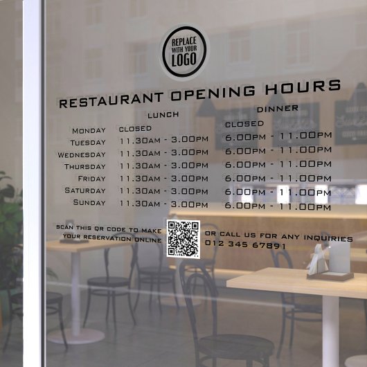Chique Aangepaste Openingstijden Lunch Avond Eetge Raamsticker