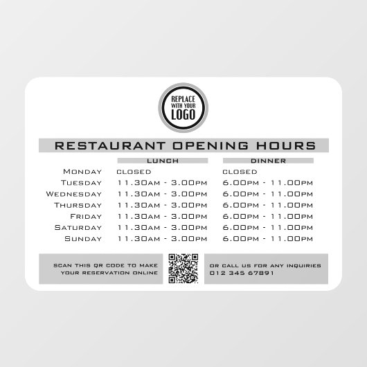 Chique Aangepaste Openingstijden Lunch Avond Resta Raamsticker (Vel)