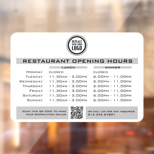 Chique Aangepaste Openingstijden Lunch Avond Resta Raamsticker (Vel 2)