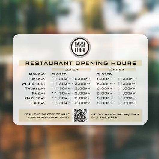 Chique Aangepaste Openingstijden Lunch Avond Resta Raamsticker