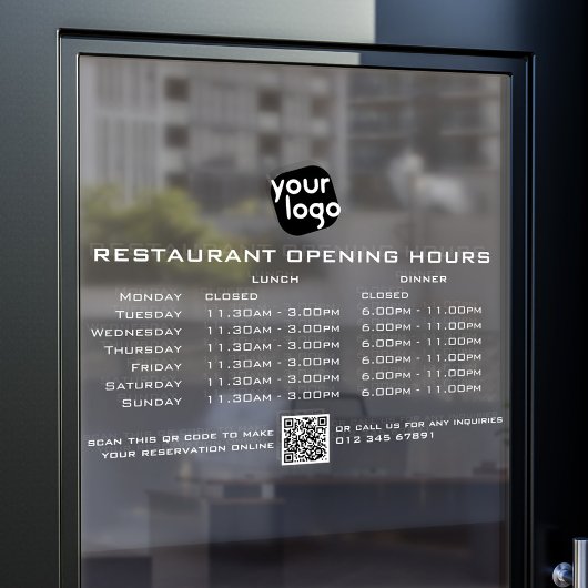 Chique Aangepaste Openingstijden Lunch Diner Resta Raamsticker