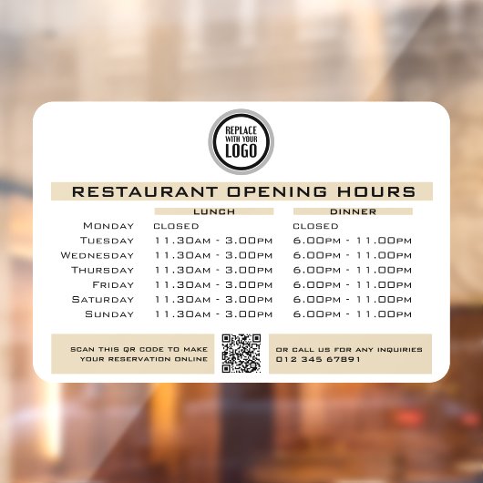 Chique aangepaste openingsuren lunch diner restaur raamsticker (Vel 2)