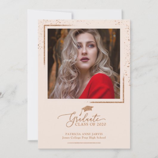 Chique aankondiging van afstuderen roze gouden gli (Voorkant)