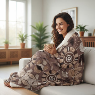 Chique Aardse Abstract Bruin & Beige Moderne Stam- Sherpa Deken