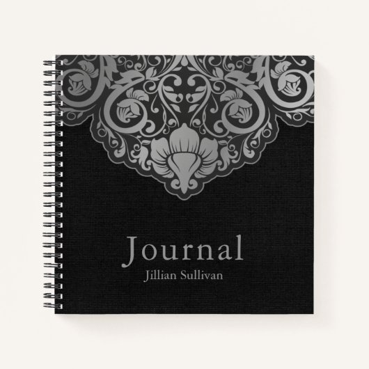 Chique Abstract grijs op zwarte swirls Notitieboek (Voorkant)