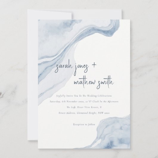 Chique Abstract Zacht Blauw Zee Kuststrand Bruilof Kaart (Voorkant)