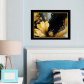 Chique abstract zwart goud bloemenmolen folie afdrukken (Insitu (Slaapkamer))