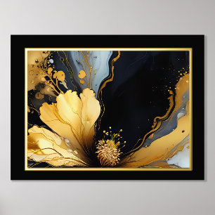 Chique abstract zwart goud bloemenmolen folie afdrukken