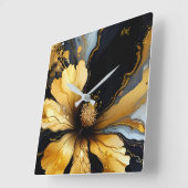 Chique abstract zwart goud bloemenmolen vierkante klok (Hoek)