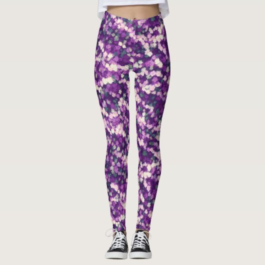 Chique Abstracte Paarse en roze witte bloemmotief Leggings (Voorkant)