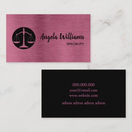 Chique advocaat metallic roos goud en zwart visitekaartje (Voorkant / Achterkant)