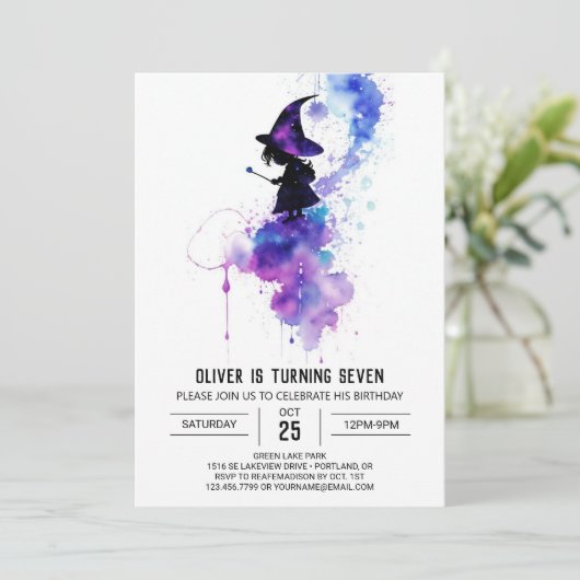 Chique afdrukbare Wizardry Verjaardag Kaart (Staand voorkant)