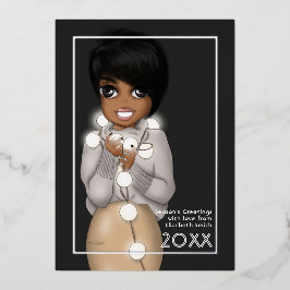 Chique Afro-Amerikaanse vrouw kerst Folie Feestdagenkaart