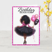 Chique Afro-Amerikaanse vrouw roze/zwart verjaarda Kaart (Gele Bloem)