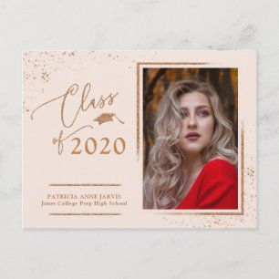 Chique afstudeeraankondiging Festive Roze Gouden G Briefkaart