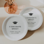 Chique Afstudeerder Pet Congrats Afstudeerder Afst Papieren Bordje<br><div class="desc">Deze chique afstudeerders pet gefeliciteerd afstudeerders afstuderen papieren borden zijn ideaal voor een modern afstudeerders feest. Het eenvoudige ontwerp is voorzien van een klassieke minimalistische zwart-wit typografie met een zwart en gouden waterverf afstuderen pet. Personaliseer uw papieren borden met de naam van het afstuderen en het lesjaar.</div>