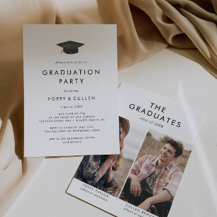 Chique Afstudeerder Pet Foto Dubbele Graduatie Par Kaart