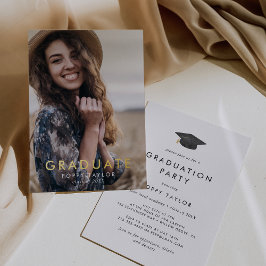 Chique Afstudeerder Pet Gouden Folie Foto Graduati Uitnodiging