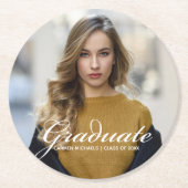Chique afstudeerfeest foto met wit script ronde kartonnen onderzetter (Voorkant)