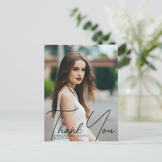 Chique afstudeerfoto Bedankt Script Overlay Briefkaart (Staand voorkant)