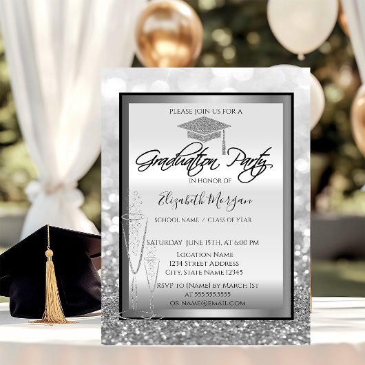 Chique afstudeerhoed, glas zilver bokeh afstuderen kaart