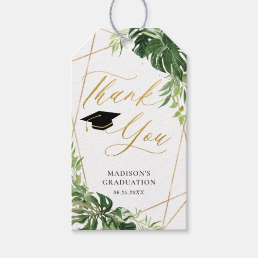 Chique Afstuderen Tropisch groen Geometrische guns Cadeaulabel (Voorkant)