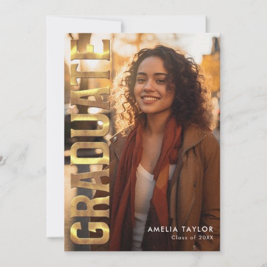 Chique Afstuderen Vet Goud Typografie Fotofeest Kaart (Voorkant)