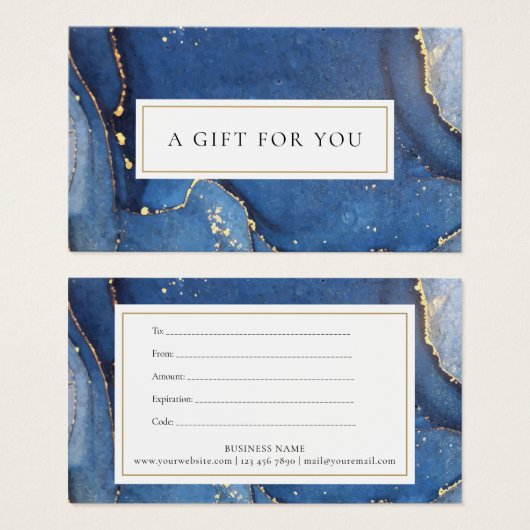 Chique agaat marmeren goud navyblauwe cadeaubon visitekaartje (Voorkant /achterkant)
