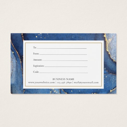 Chique agaat marmeren goud navyblauwe cadeaubon visitekaartje (Achterkant)