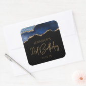 Chique Agate Geode Blauwe Gouden 21e Verjaardagsfe Vierkante Sticker (Envelop)