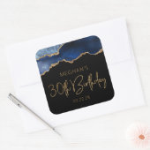 Chique Agate Geode Blauwe Gouden 30e Verjaardagsfe Vierkante Sticker (Envelop)