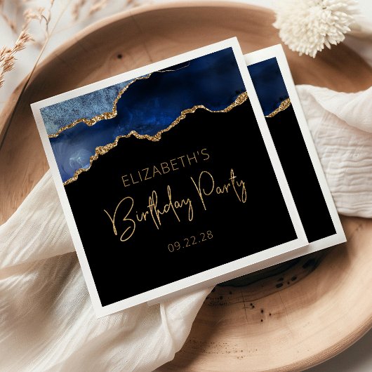 Chique Agate Geode Blauwe Gouden Verjaardagsfeestj Servet