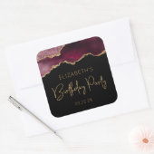 Chique Agate Geode Bourgondië Gouden Verjaardagsfe Vierkante Sticker (Envelop)