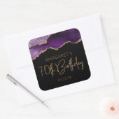 Chique Agate Geode Paarse Gouden 70e Verjaardagsfe Vierkante Sticker (Envelop)