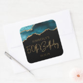 Chique Agate Geode Turquoise Goud 50ste Verjaardag Vierkante Sticker (Envelop)