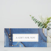 Chique agaten marmeren blauw gouden cadeaubon kaar (Staand voorkant)