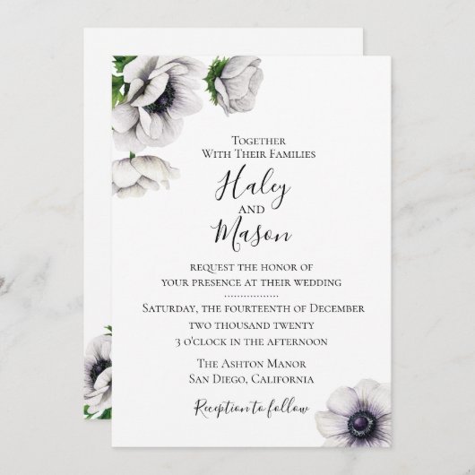 Chique Anemone bruiloft uitnodiging (Voorkant / Achterkant)
