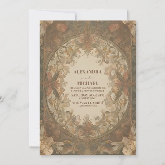 Chique Antiek  Art Nouveau Floral Wedding Kaart (Voorkant)