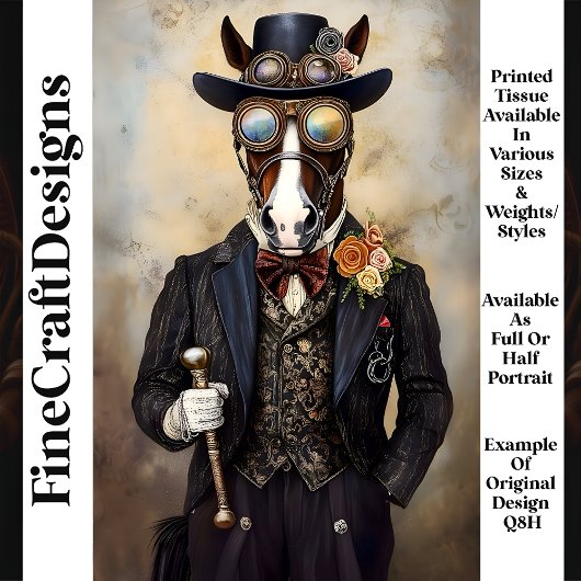 Chique Antropomorfe Steampunk Paard Q8H Decoupage Tissuepapier