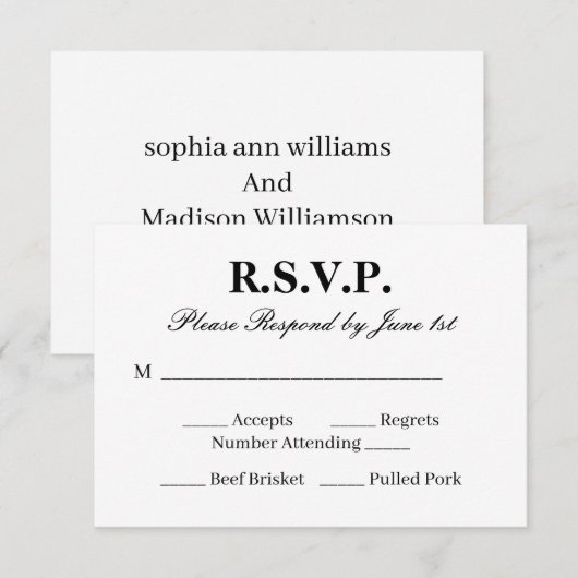 Chique antwoordkaart voor een zwart-witte bruiloft RSVP kaartje (Voorkant / Achterkant)