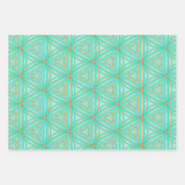 Chique Aqua Blauw en Goud Geometrisch Inpakpapier Vel