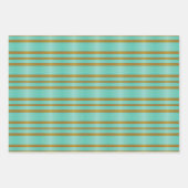 Chique Aqua Blauw en Goud Gestreept Inpakpapier Vel (Voorkant)